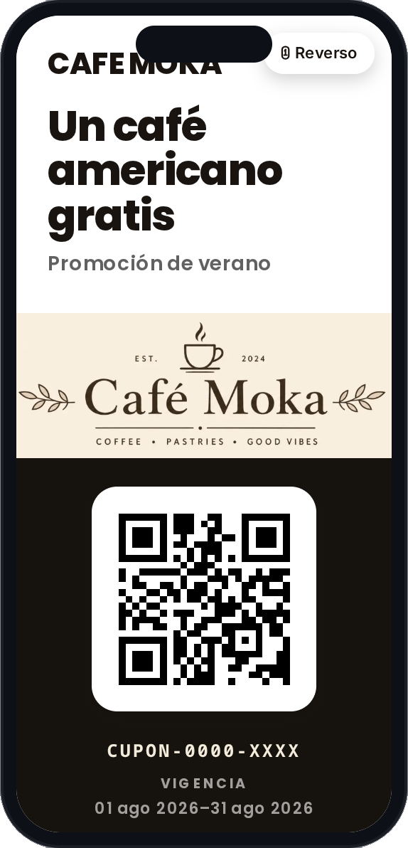 Teléfono mostrando un cupón Cupontli de Café Moka con código QR